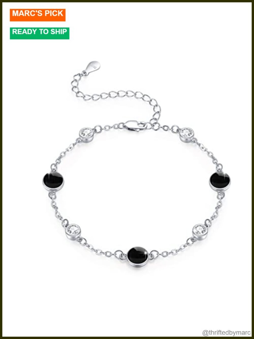 925 Sterling Silver Black Onyx Beaded Bracelet for Women with Gift Box
